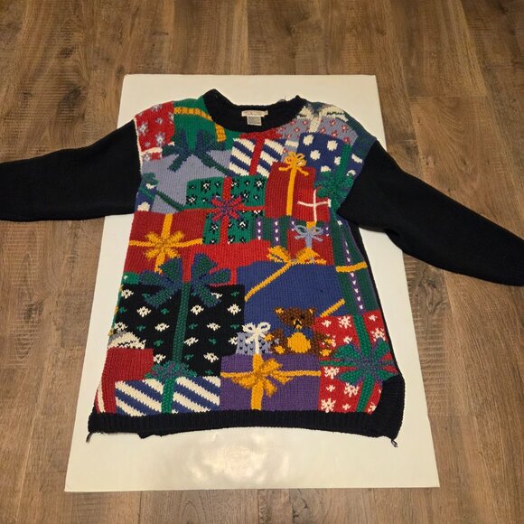 Talbot Christmas Ramie Black Sweater with Christmas Scenes  - Size Small - Picture 3 of 4